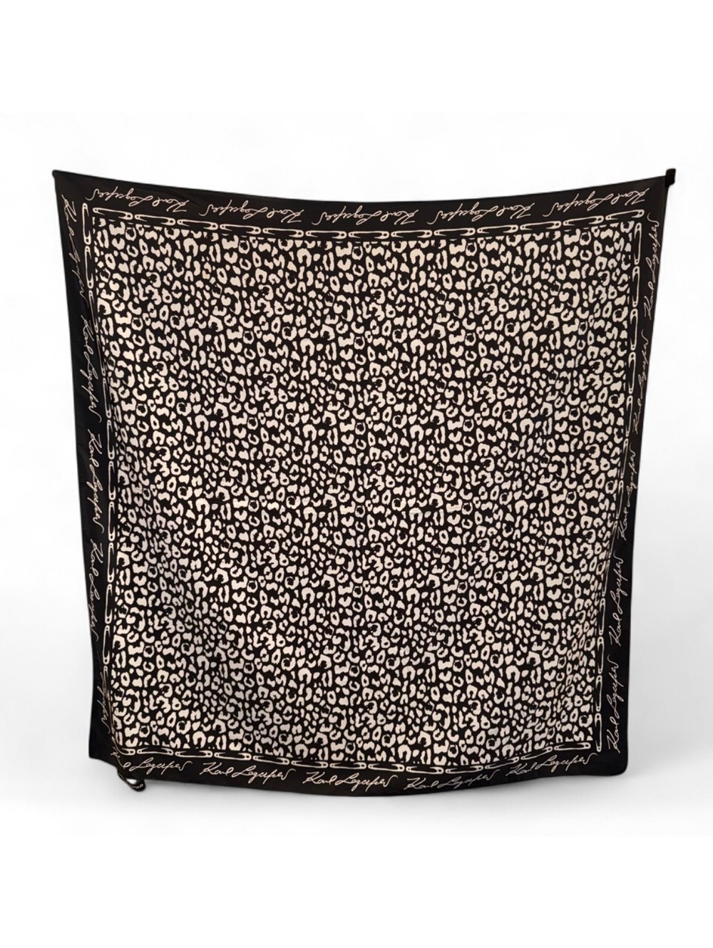 NWT Karl Lagerfeld Paris Black White Leopard Print Scarf 34x35 #KL4622